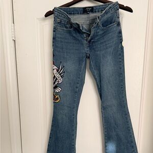 ED Hardy Low Rise Hip Denim Flared Women Jeans